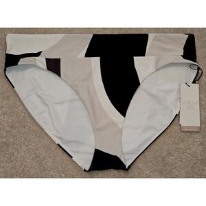 Calia Wide‎ Banded Bottom High Leg Women's Large Wavy Block Neutral NWT